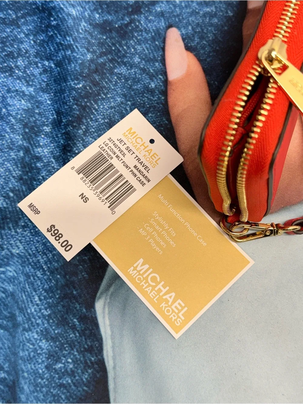 (new+tag) Michael Kors Jet Set Travel Saffiano Leather Wristlet Mandarin Orange